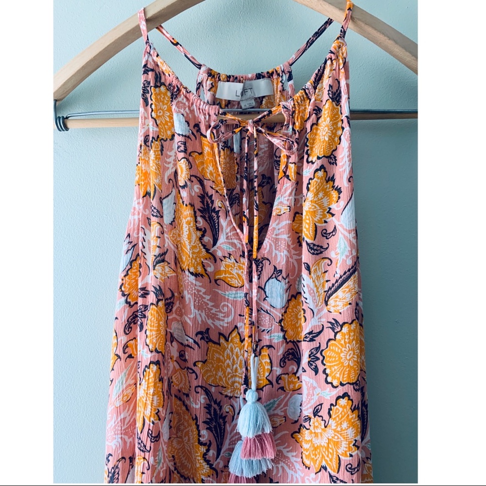 LOFT breezy Hawaiian print halter top w/ tassels